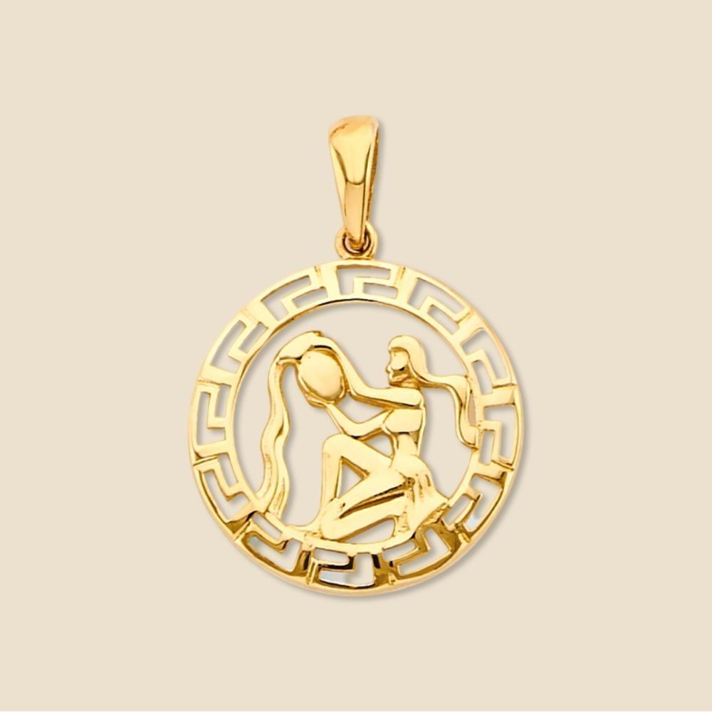 14K Gold Aquarius Zodiac Charm Pendant | Water Bearer Astrology Jewelry